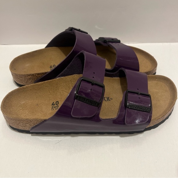 Birkenstock NWB Arizona plum Birko Flor patent regular Sz 9L , M7 - Picture 3 of 7